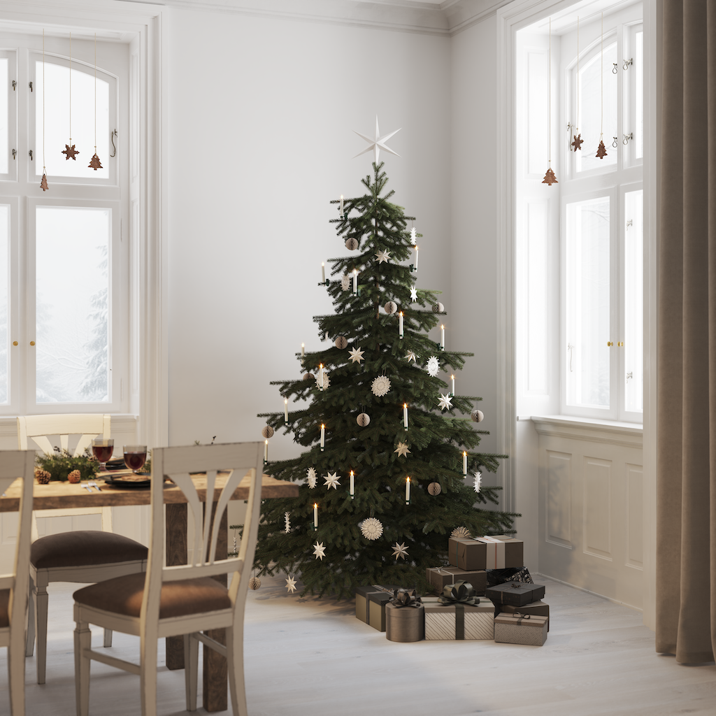 As luzes de árvore de Natal da junta perfeita