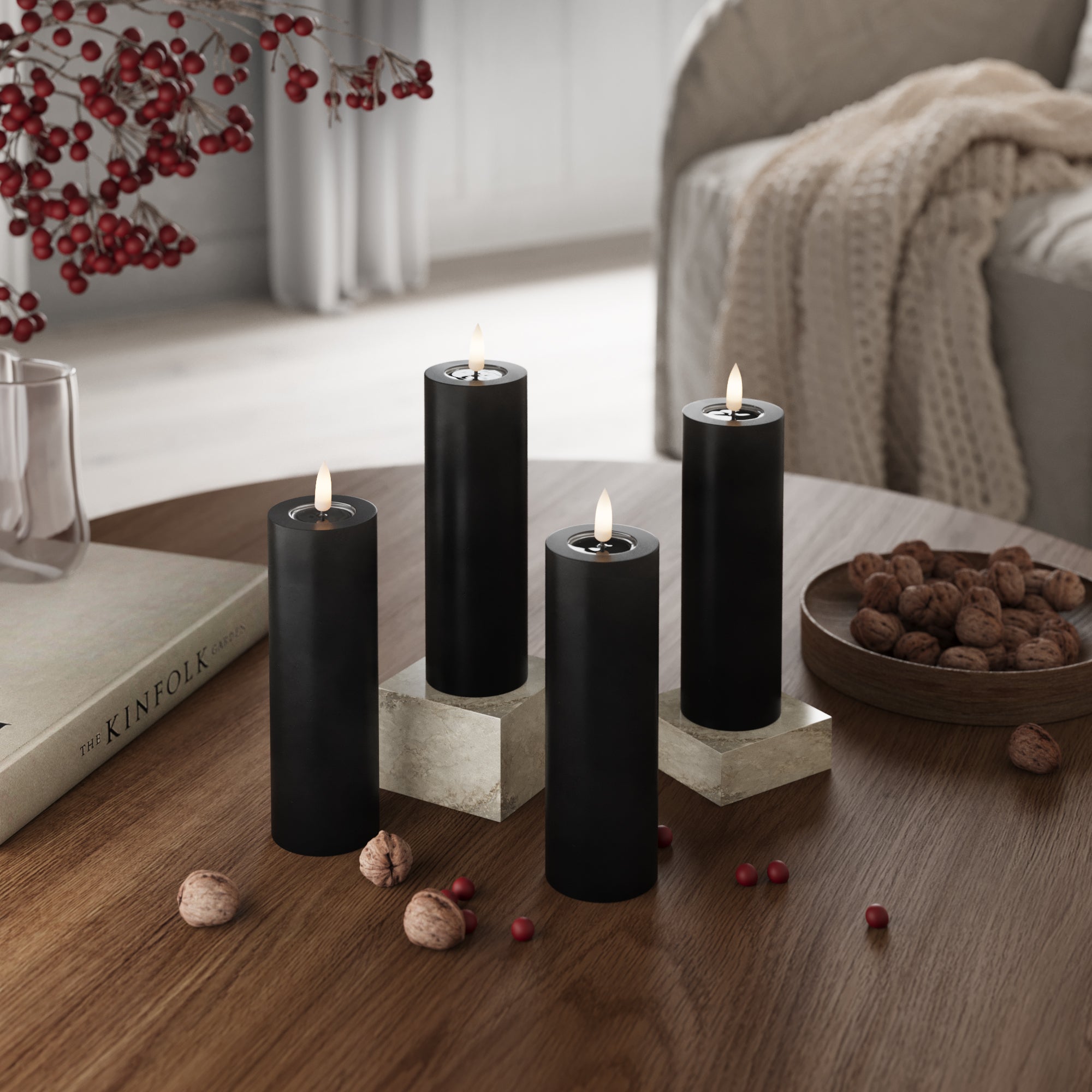 LED Bougie pilier Ø 5 x 15 cm Noir - 4 PCS