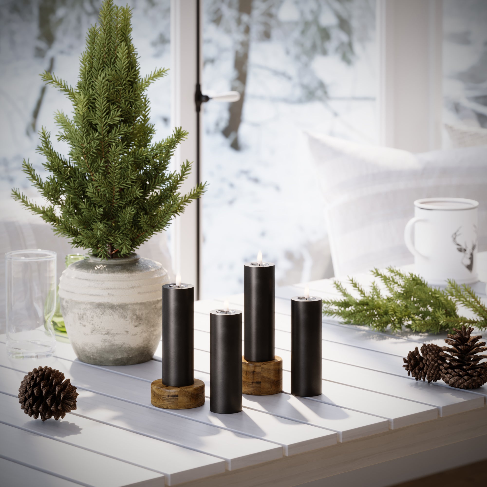 LED Bougie pilier Ø 5 x 15 cm Noir - 4 PCS