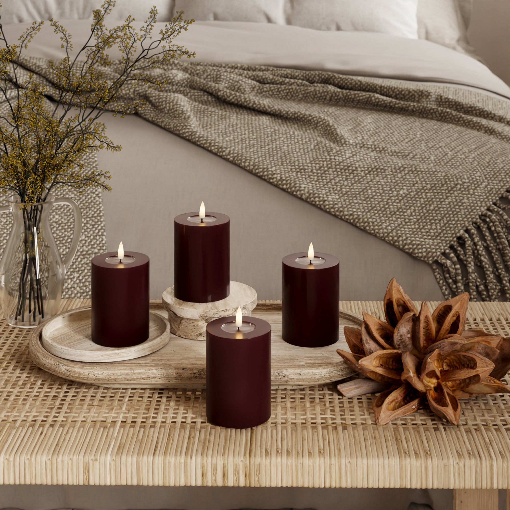 LED Bougie pilier Ø 7,5 x 10 cm Bourgogne - 4 PCS