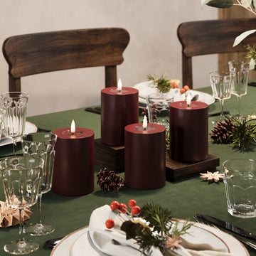 LED Bougie pilier Ø 7,5 x 10 cm Bourgogne - 4 PCS