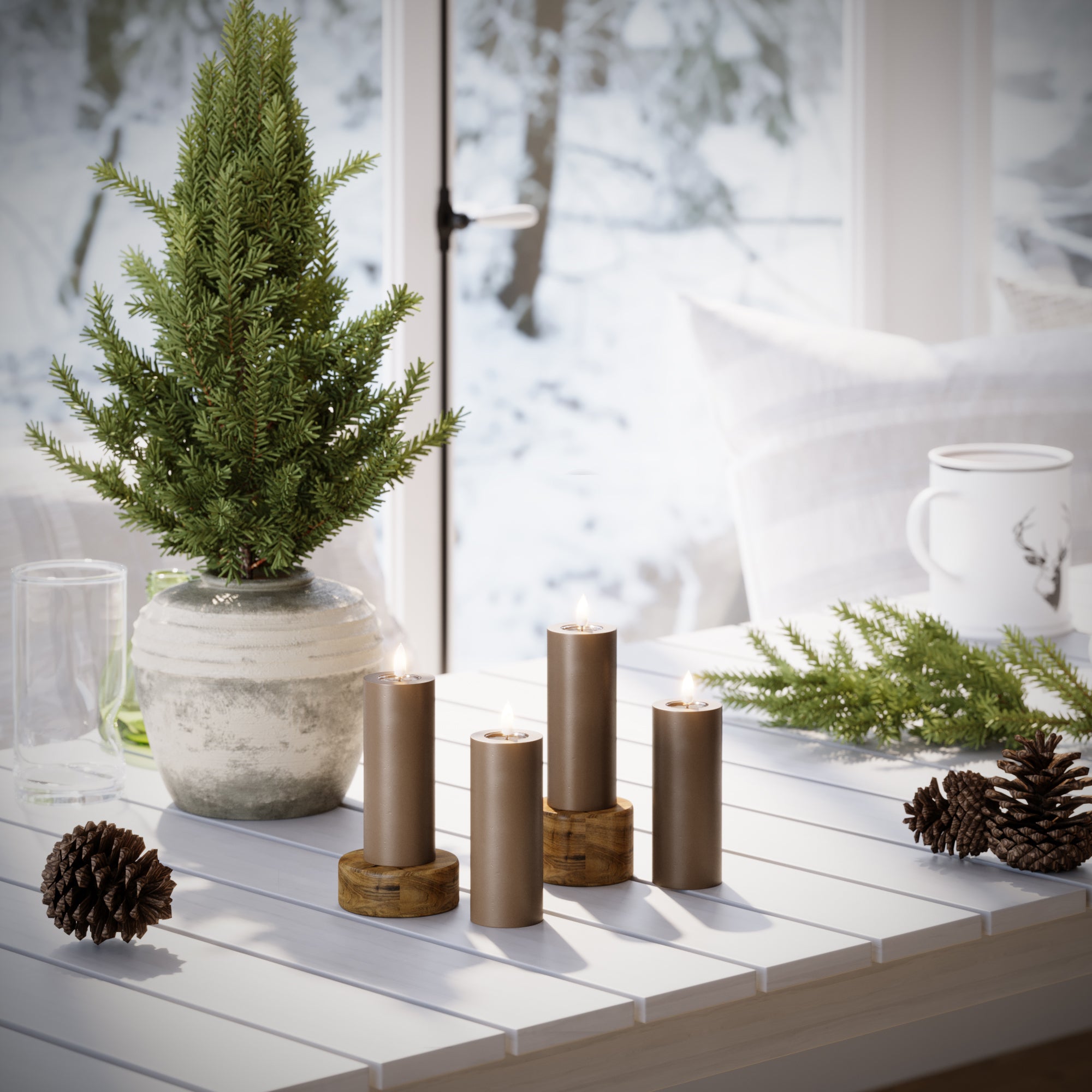 LED Bougie pilier Ø 5 x 12,5 cm Caramel - 4 PCS