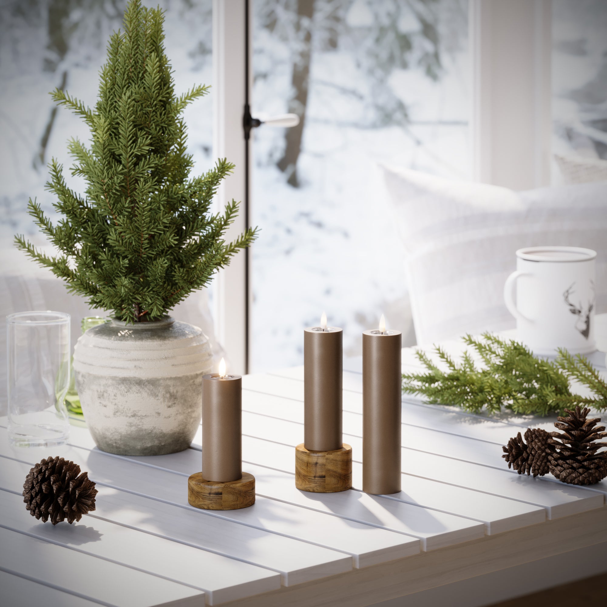 LED blokové světlo - Ø 5 x 12,5 + 15 + 20 cm Karamelová