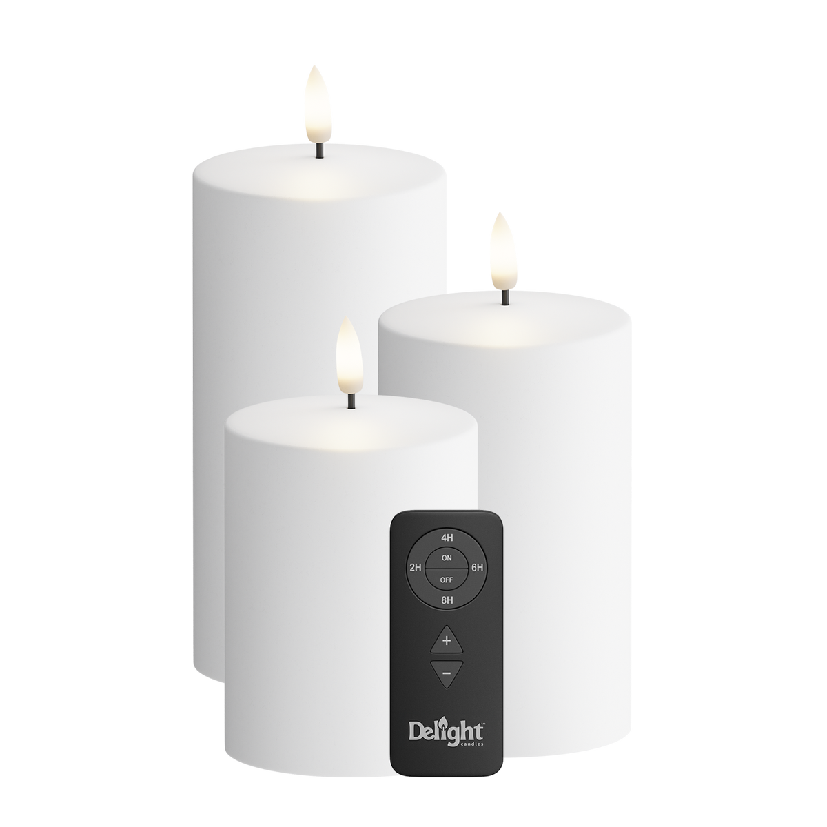 À l'extérieur LED Bougie pilier Paquet de 3, Ø 7,5 x 10/12,5/15 cm Blanc