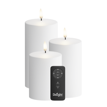 À l'extérieur LED Bougie pilier Paquet de 3, Ø 7,5 x 10/12,5/15 cm Blanc