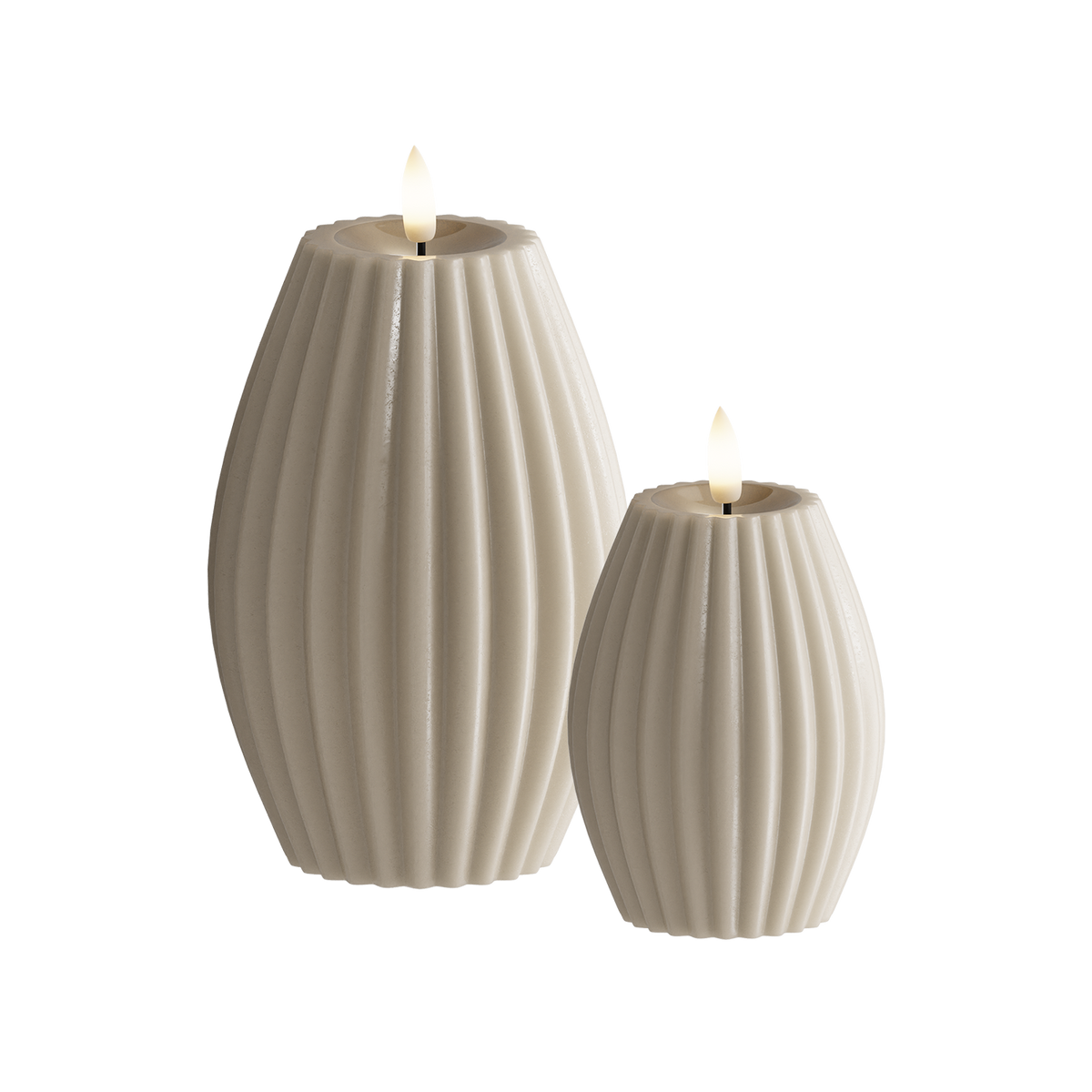 LED Bougie rainurée 2 pièces, Ø 7,5 x 10 + Ø 10 x 15 cm Sable