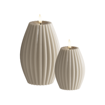 LED Bougie rainurée 2 pièces, Ø 7,5 x 10 + Ø 10 x 15 cm Sable