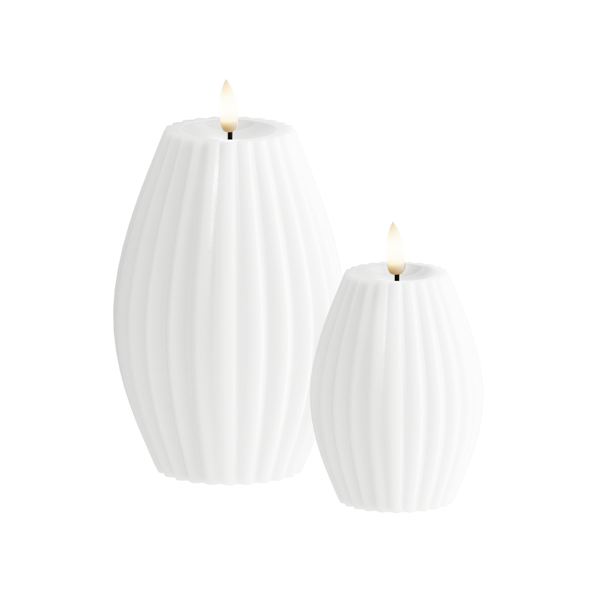 LED Bougie rainurée 2 pièces, Ø 7,5 x 10 + Ø 10 x 15 cm Blanc