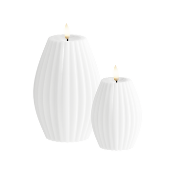 LED Bougie rainurée 2 pièces, Ø 7,5 x 10 + Ø 10 x 15 cm Blanc