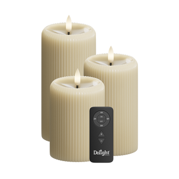 LED Rayure Pack de 3, Ø 7,5 x 10/12,5/15 cm Clair Caramel