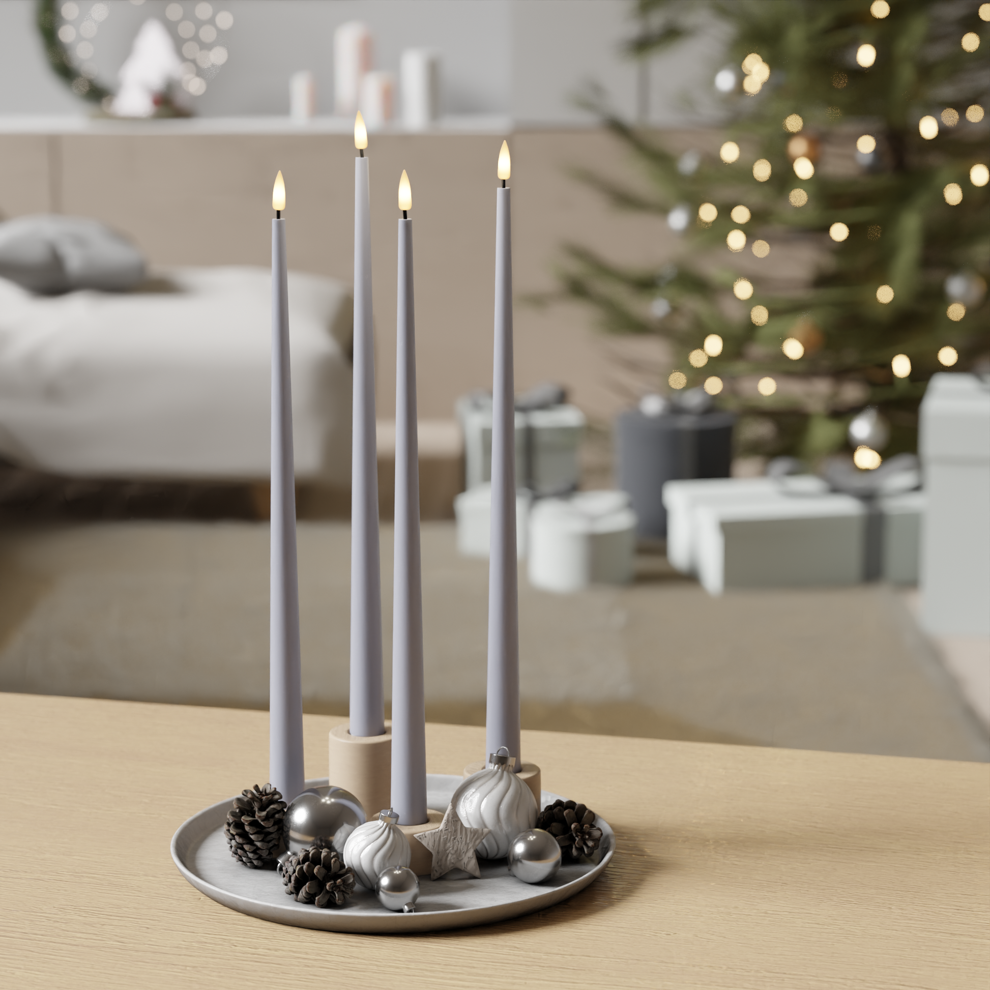 Deluxe Homeart LED Bougie effilée paquet - Bleu poussiéreux - 4 pièces 38 cm 1