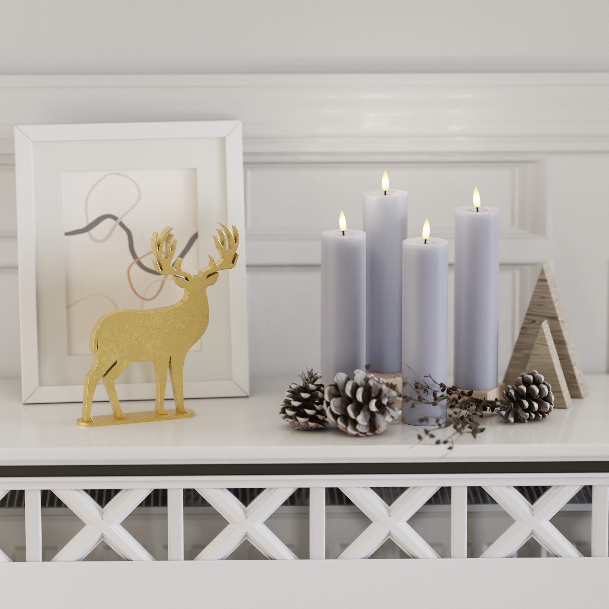 Deluxe Homeart LED Bloklys pakke - Støvet blå - 5 x 12,5 + 15 + 20 2