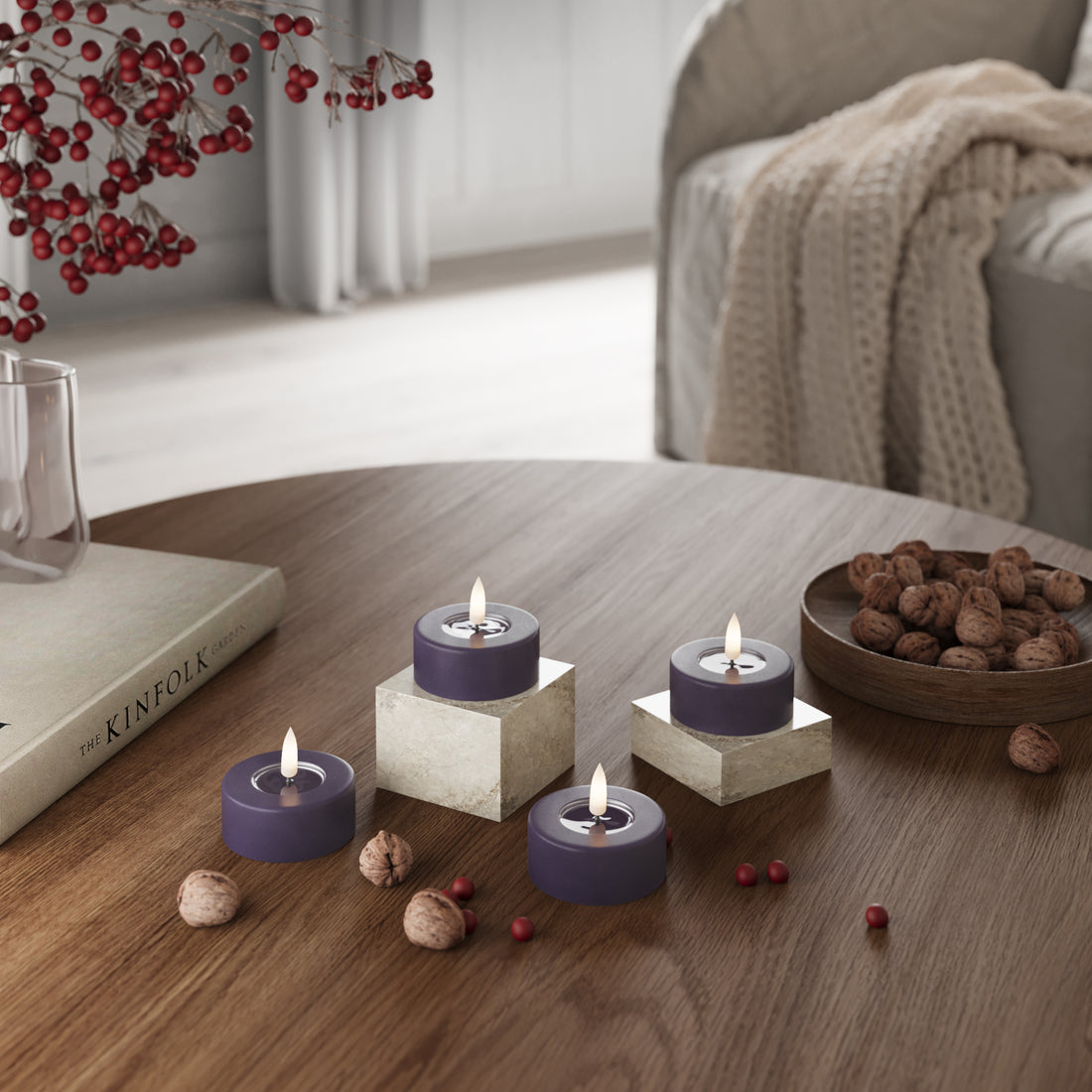 LED Géant Bougie chauffe-plat Violet foncé - 4 PCS