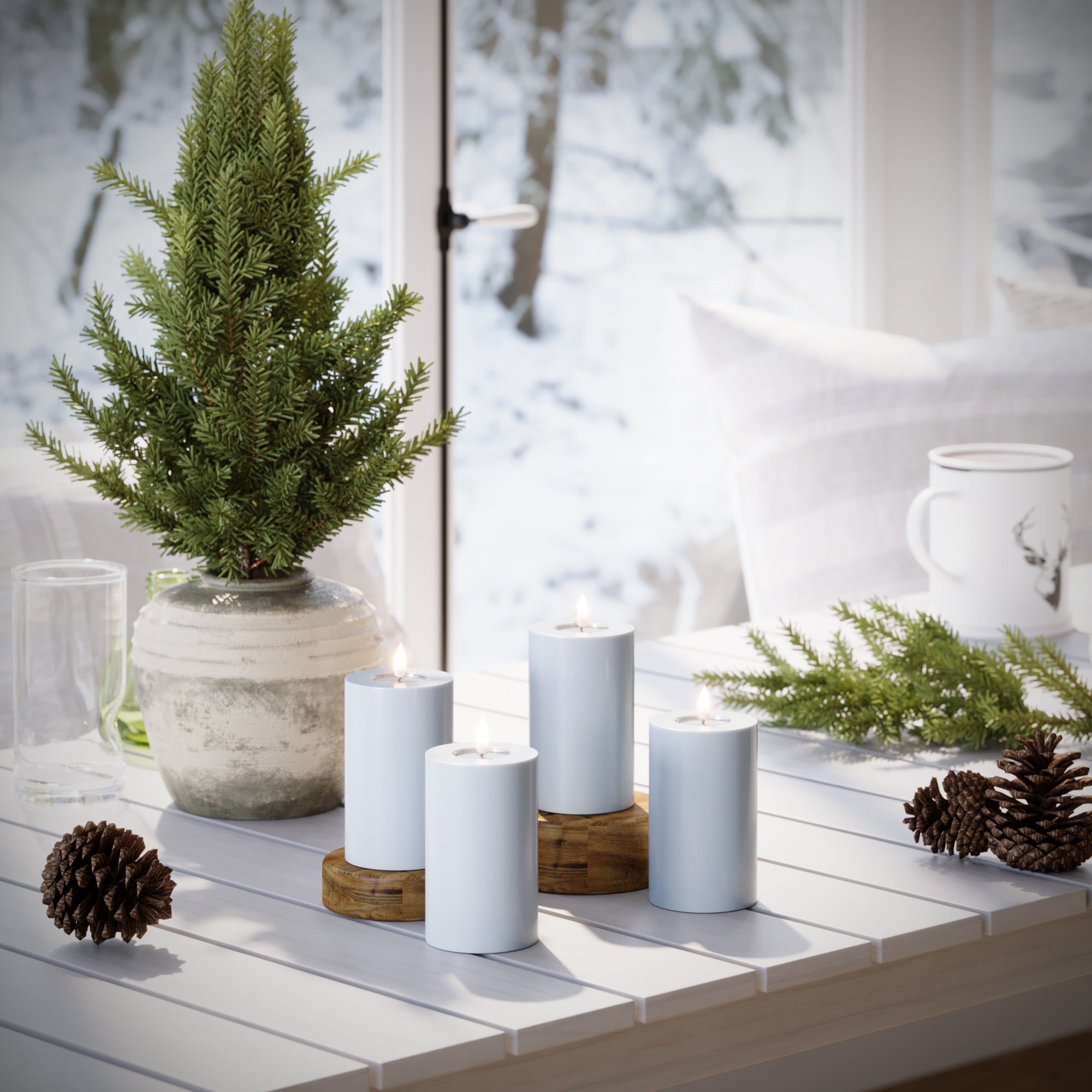 LED Bougie pilier Ø 7,5 x 12,5 cm Bleu poussiéreux - 4 PCS