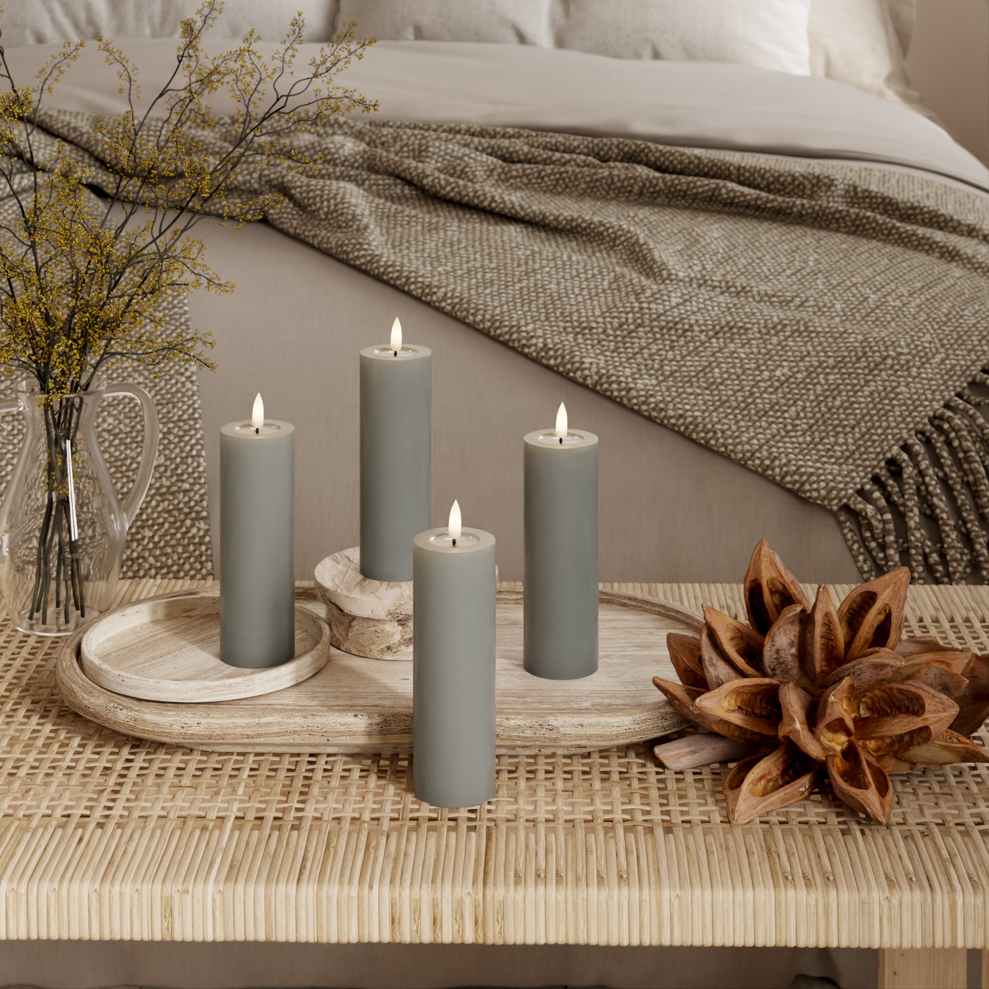 LED Bougie pilier Ø 5 x 15 cm Gris - 4 PCS