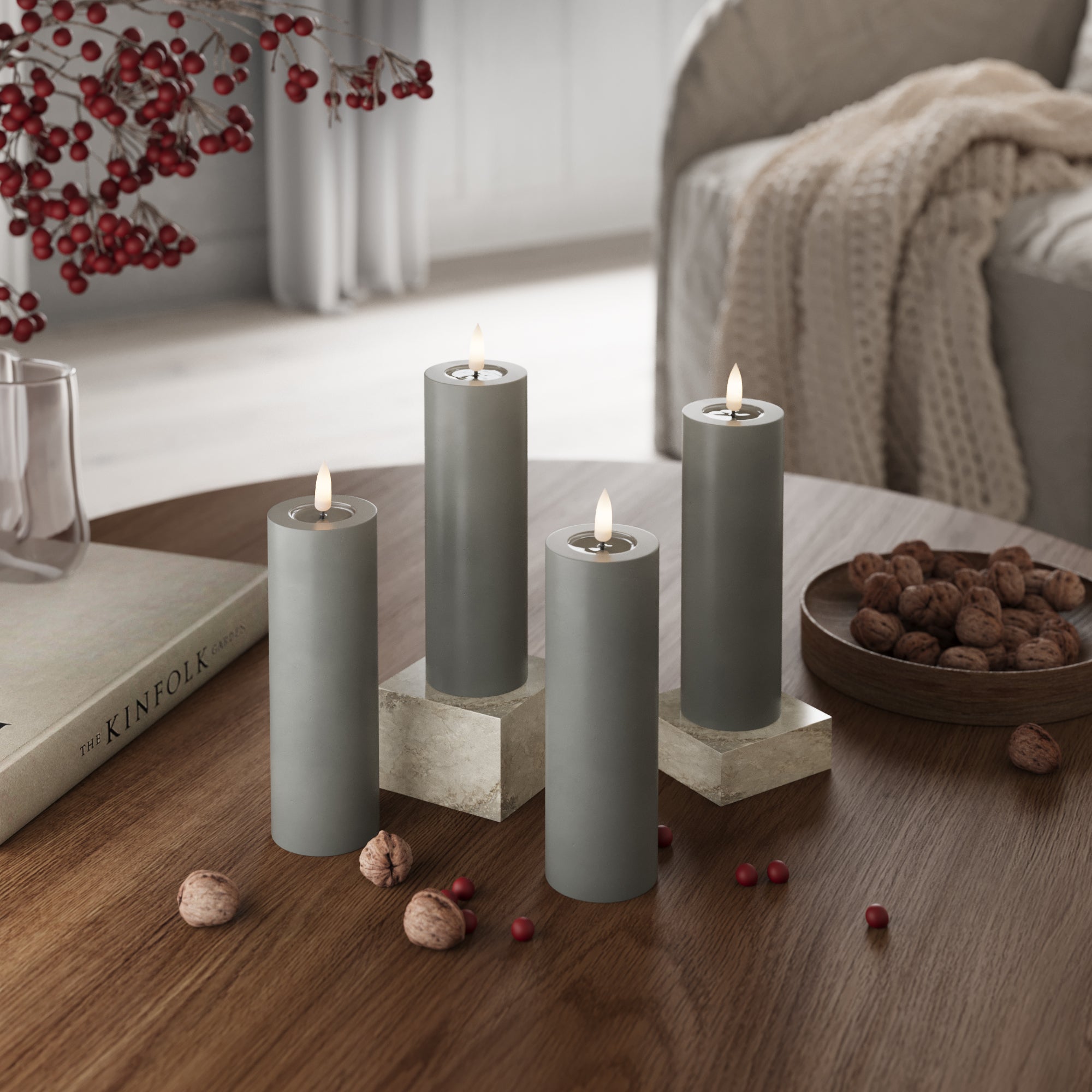 LED Bougie pilier Ø 5 x 15 cm Gris - 4 PCS