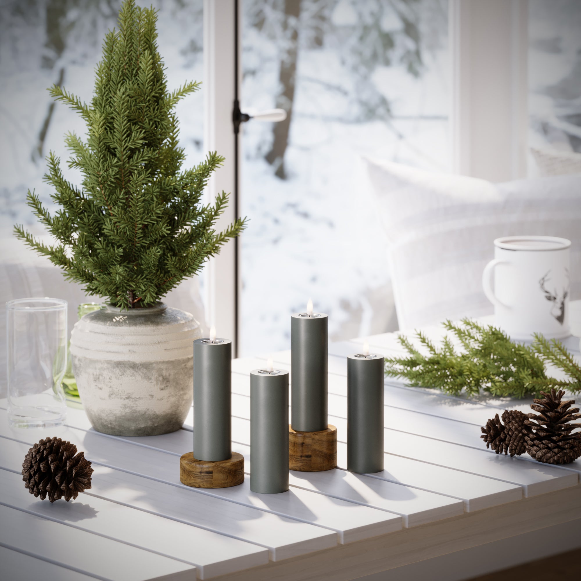 LED Bougie pilier Ø 5 x 15 cm Gris - 4 PCS