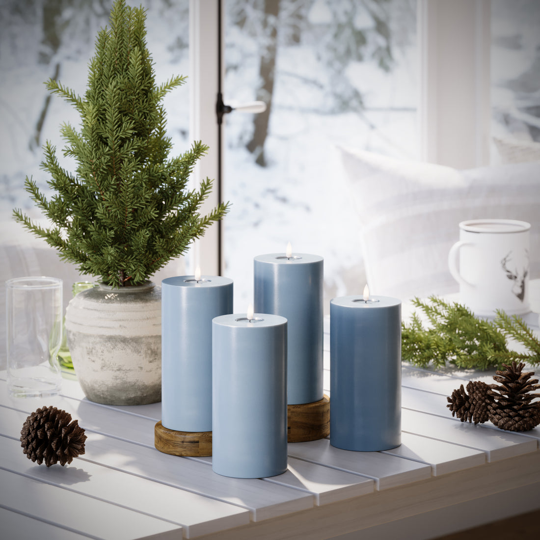 LED Bougie pilier Ø 10 x 20 cm Bleu glace - 4 PCS