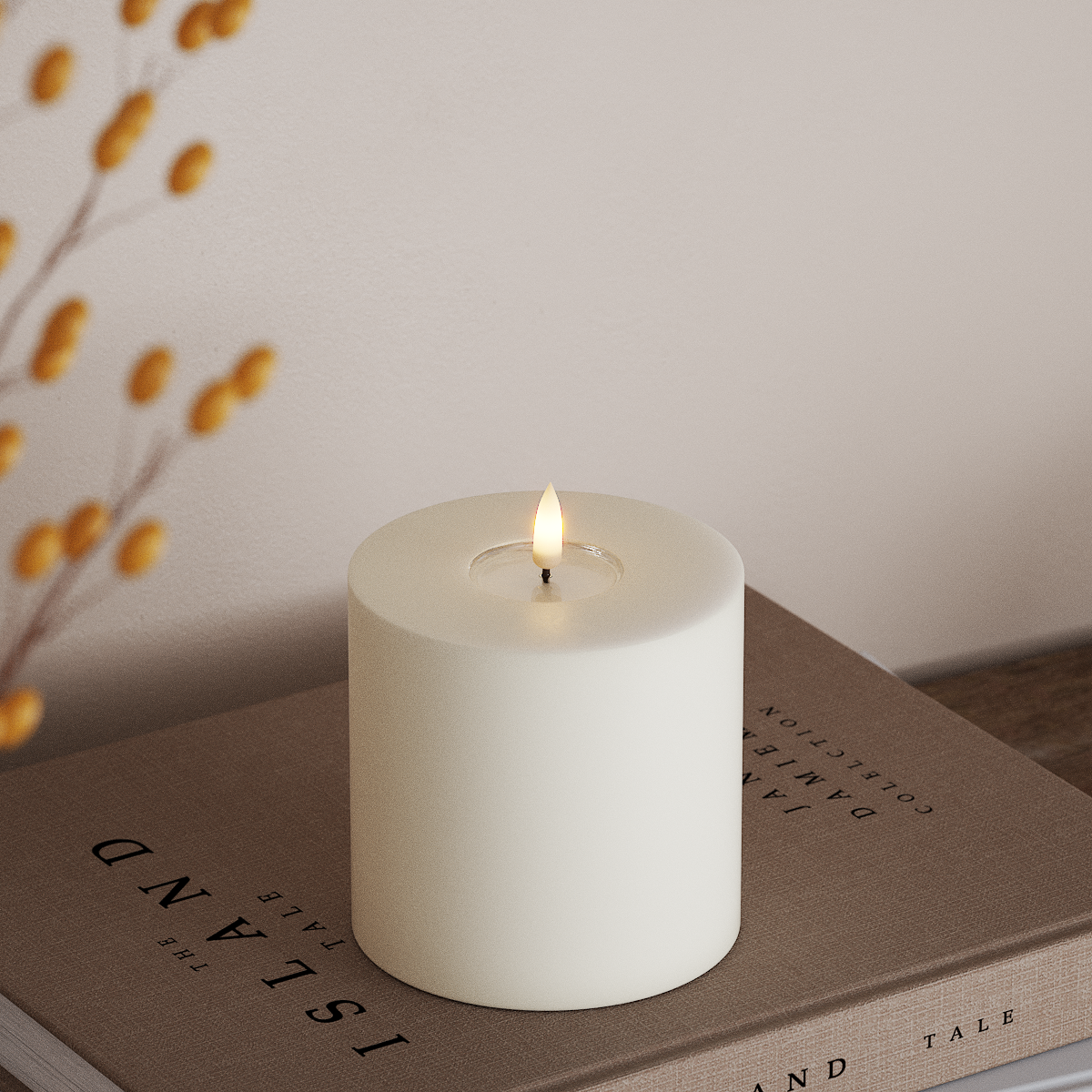 Deluxe Homeart LED Bloklys Ø 10 x 10 cm Hvid LED bloklys 3