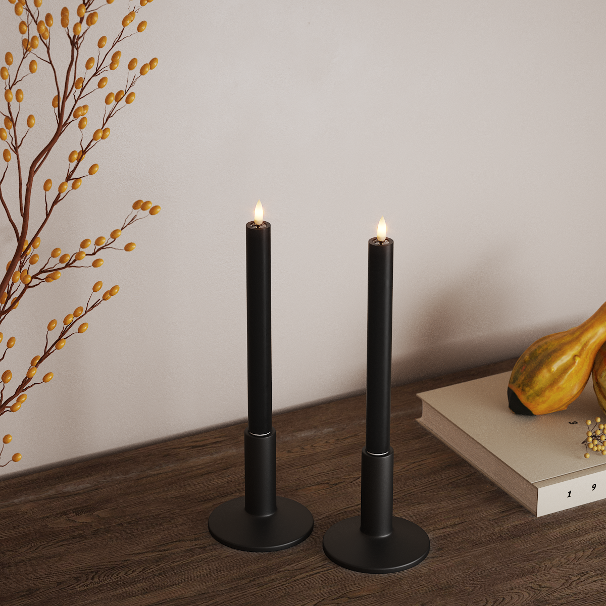 Deluxe Homeart LED Kronelys 2 stk, Ø 2 x 24 cm Sort LED kronelys 3