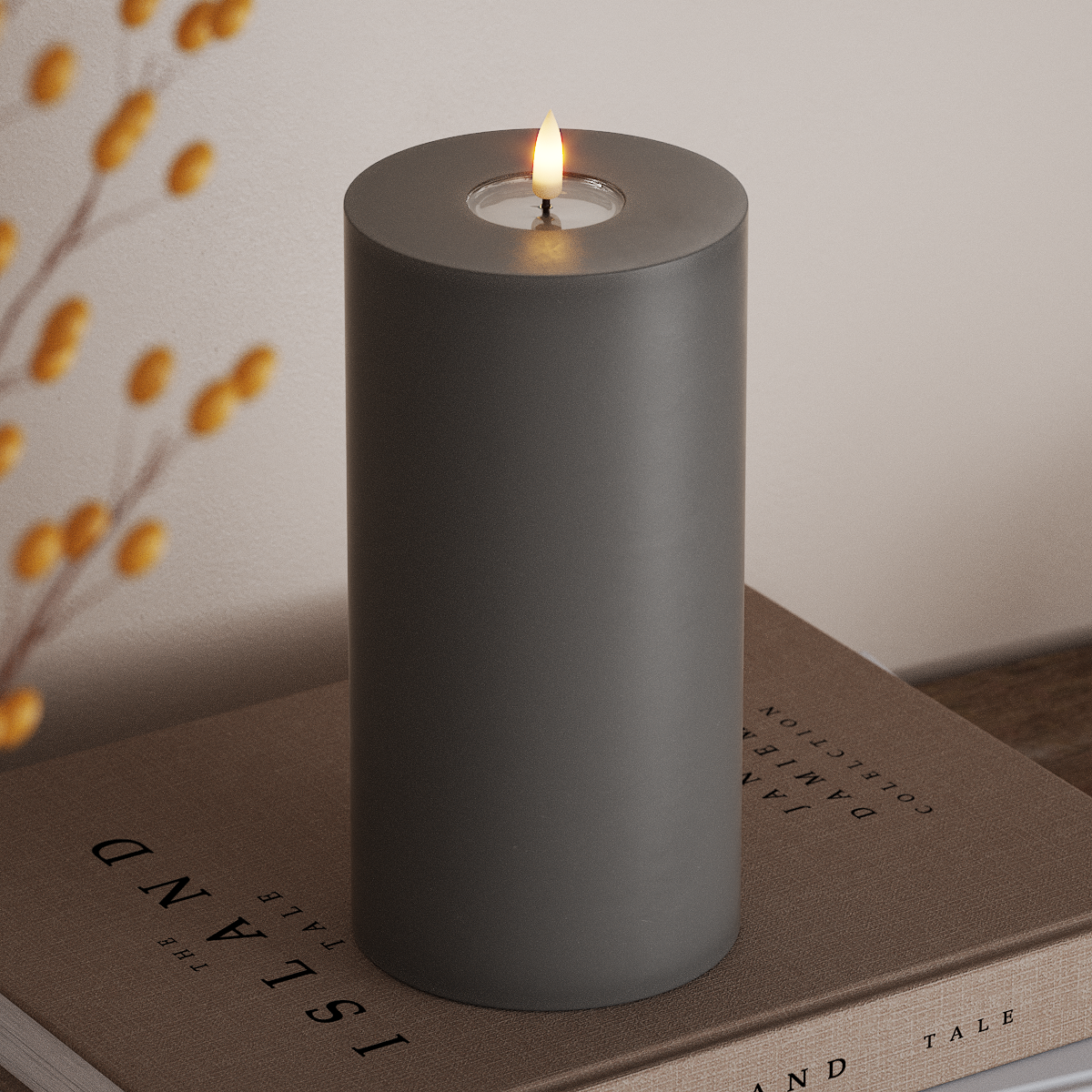 Deluxe Homeart LED Bloklys Ø 10 x 20 cm Grå LED bloklys 3