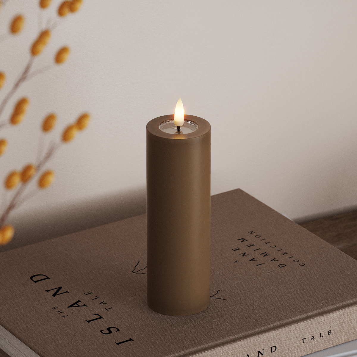 Deluxe Homeart LED Bloklys Ø 5 x 15 cm Karamel LED bloklys 3