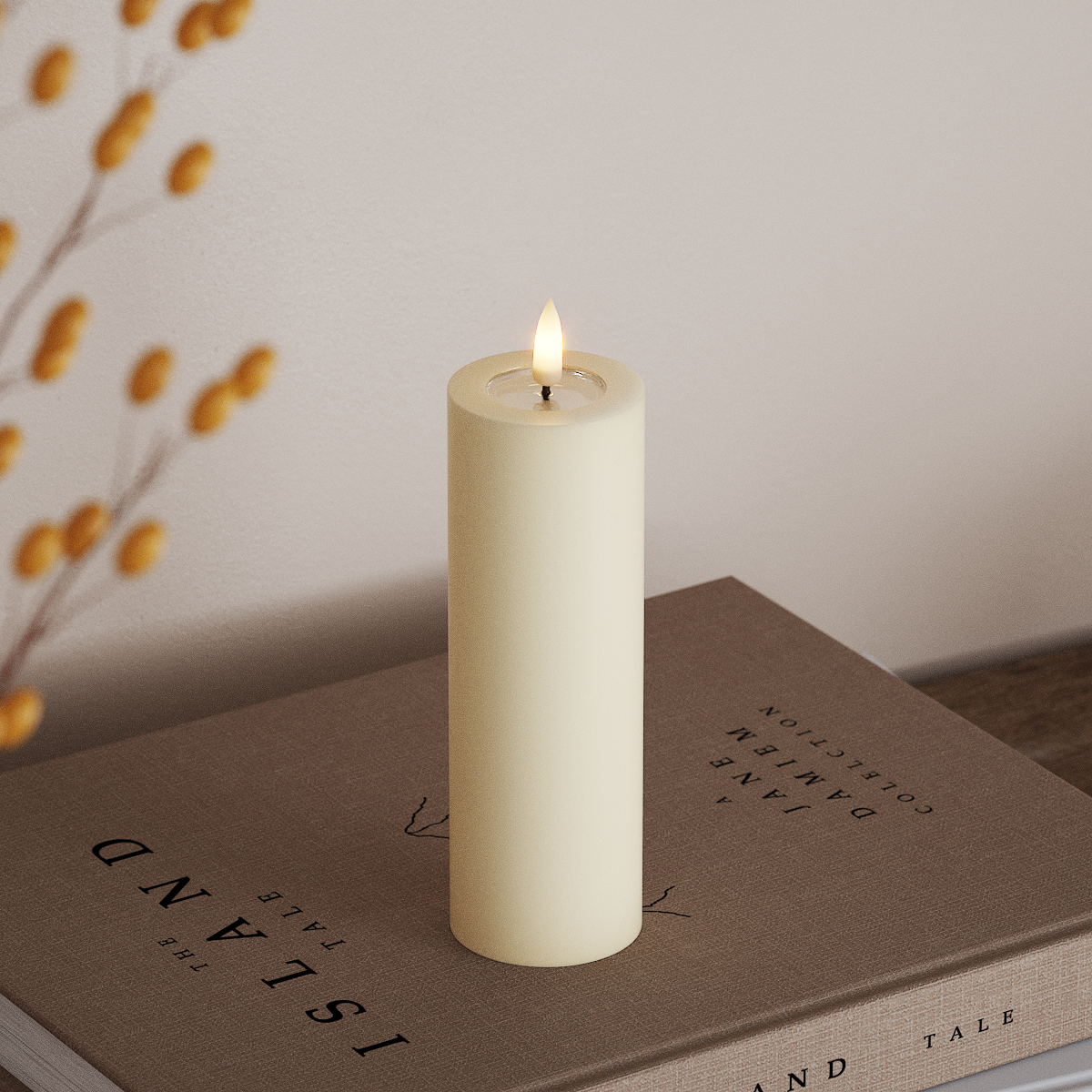 Deluxe Homeart LED Bloklys Ø 5 x 15 cm Cream LED bloklys 3