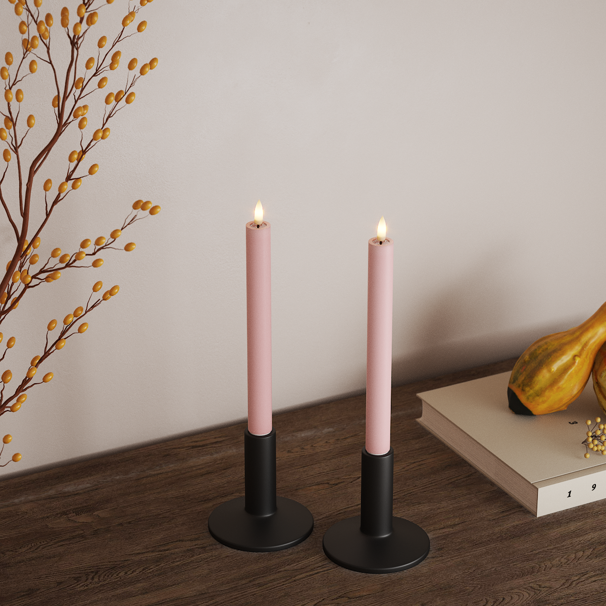 Deluxe Homeart LED Kronelys 2 stk, Ø 2 x 24 cm Lyserød LED kronelys 3