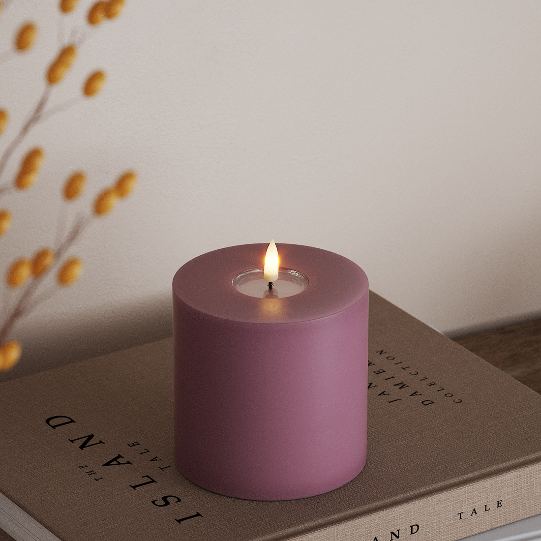 Deluxe Homeart LED Blockljus Ø 10 x 10 cm Ljuslila LED Blockljus 4