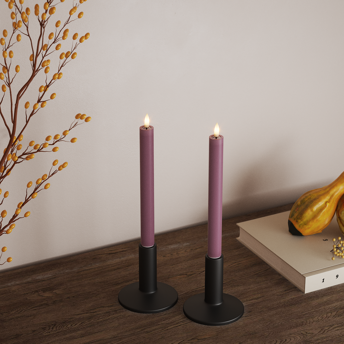 Deluxe Homeart LED Kronelys 2 stk, Ø 2 x 24 cm Lyslilla LED kronelys 3