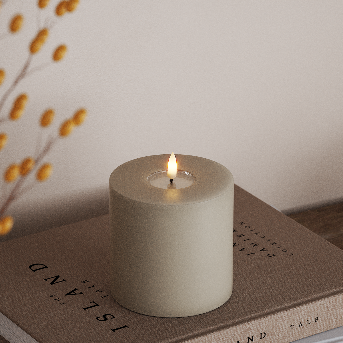 Deluxe Homeart LED Bloklys Ø 10 x 10 cm Sand LED bloklys 3