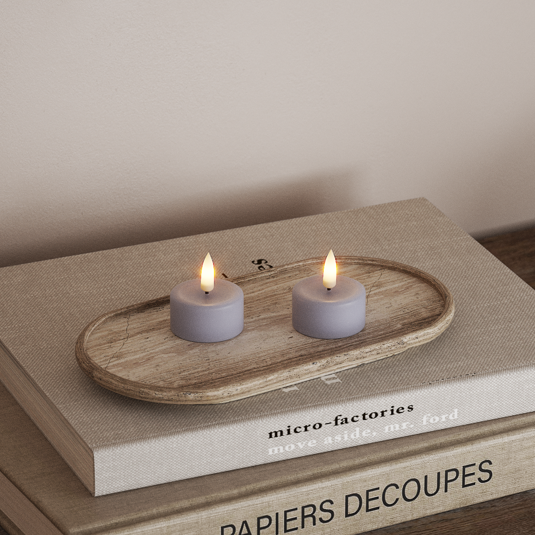 Deluxe Homeart LED Bougie chauffe-plat 2 pièces Bleu poussiéreux LED Bougie chauffe-plat 4