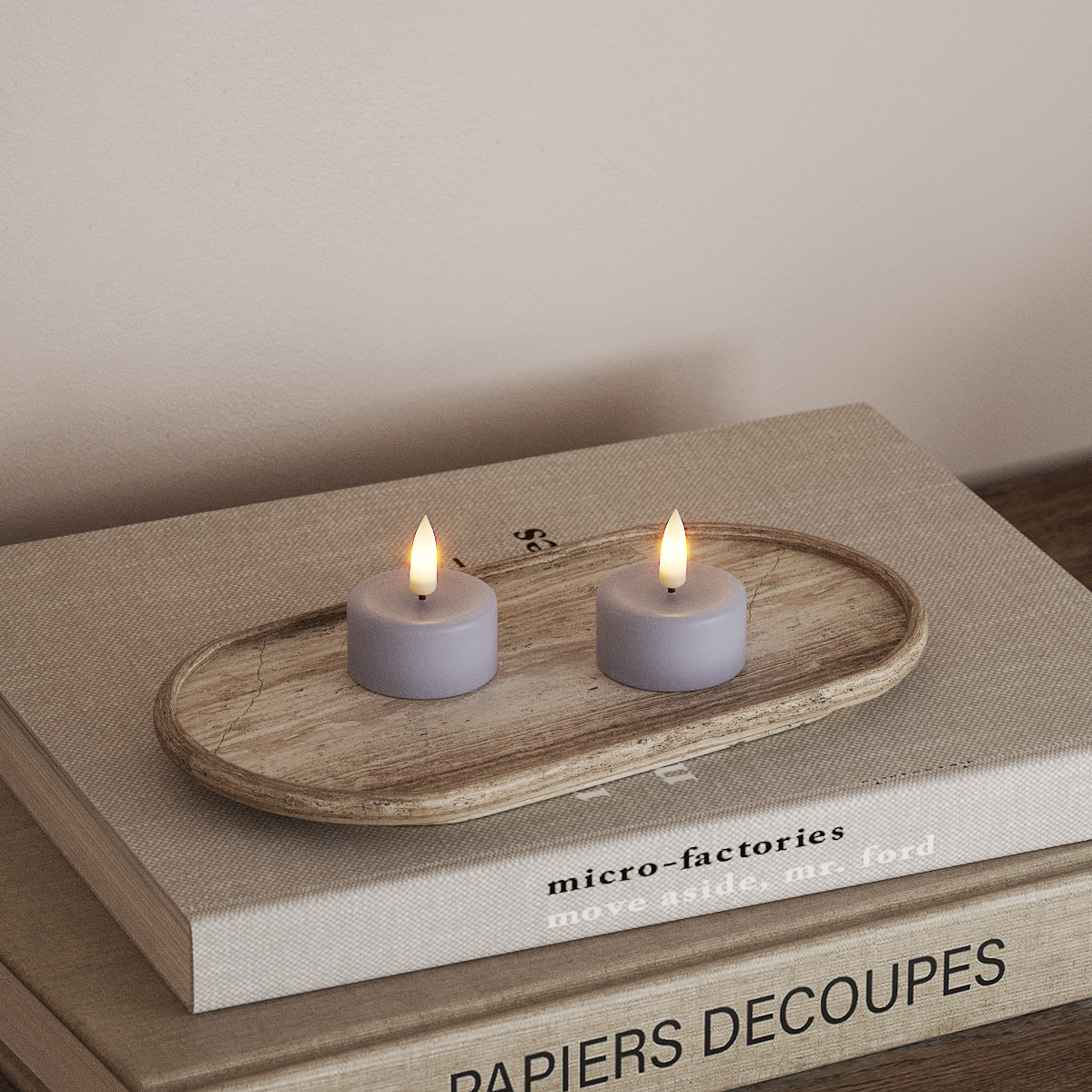 Deluxe Homeart LED Bougie chauffe-plat 2 pièces Bleu poussiéreux LED Bougie chauffe-plat 3