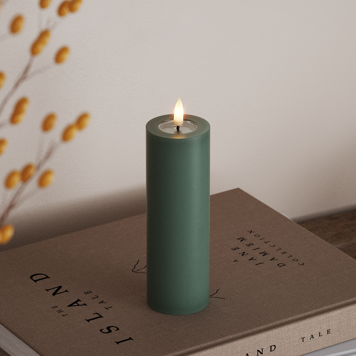 Deluxe Homeart LED Bloklys Ø 5 x 15 cm Jade Grøn LED bloklys 3