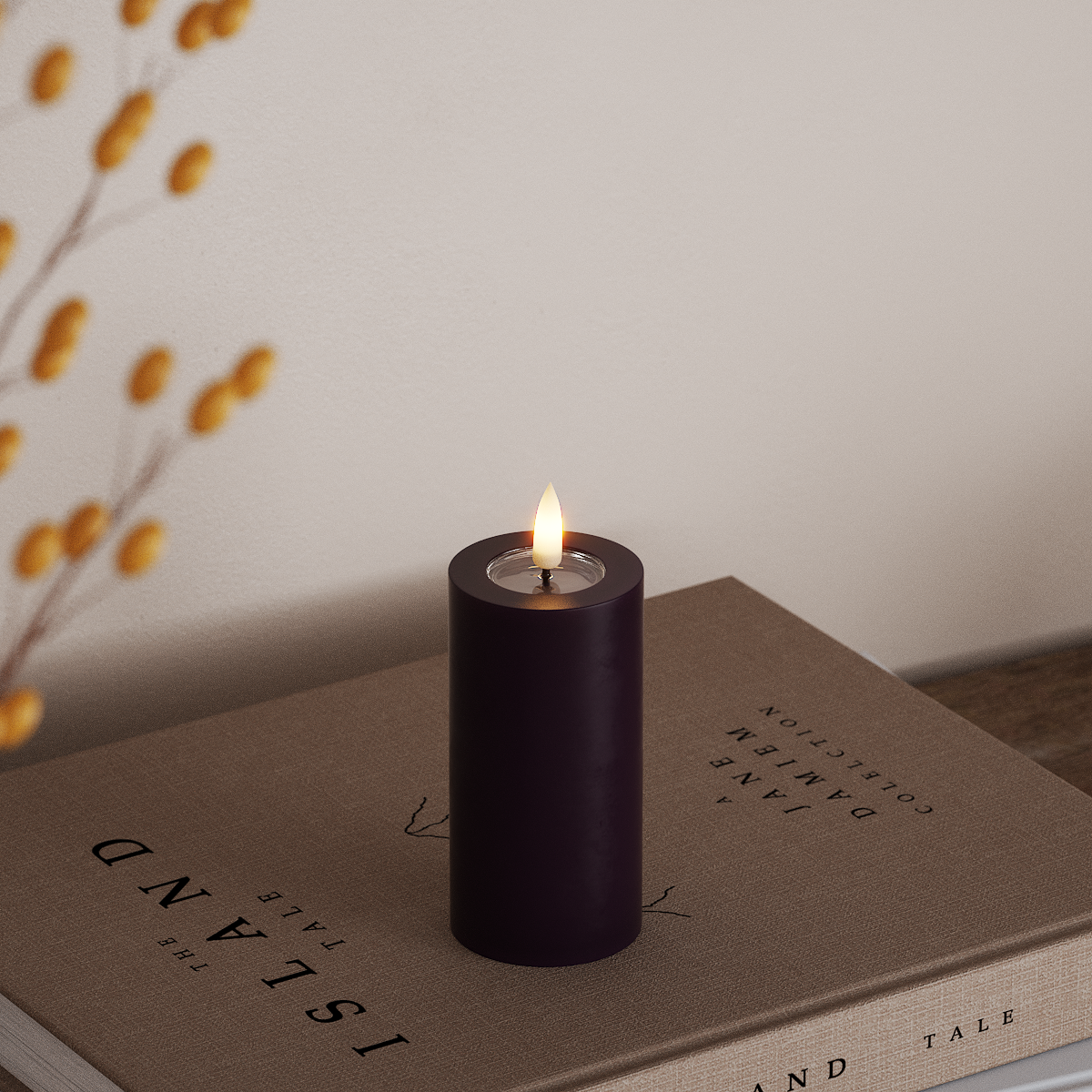 Deluxe Homeart LED Blockljus Ø 5 x 10 cm Mörklila LED Blockljus 3