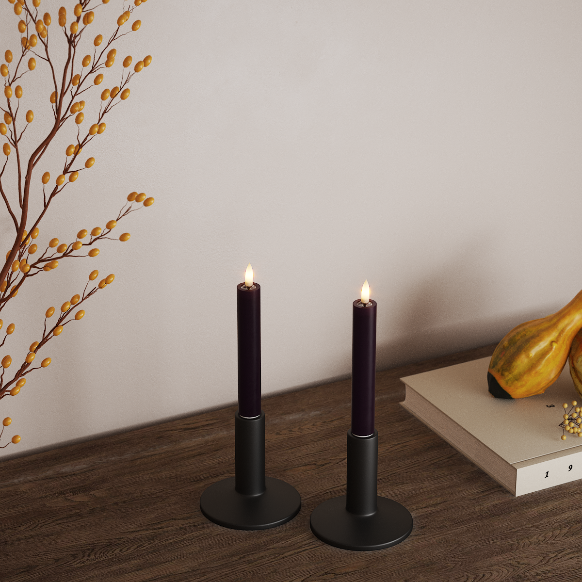 Deluxe Homeart LED Bougie chandelier 2 pièces, Ø 2 x 15 cm Violet foncé LED Bougie chandelier 3