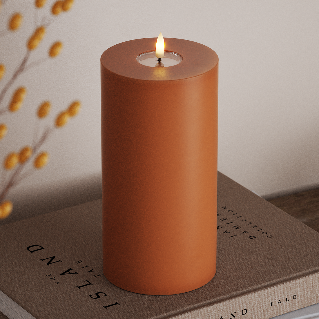 Deluxe Homeart LED Bloklys Ø 10 x 20 cm Orange LED bloklys 4