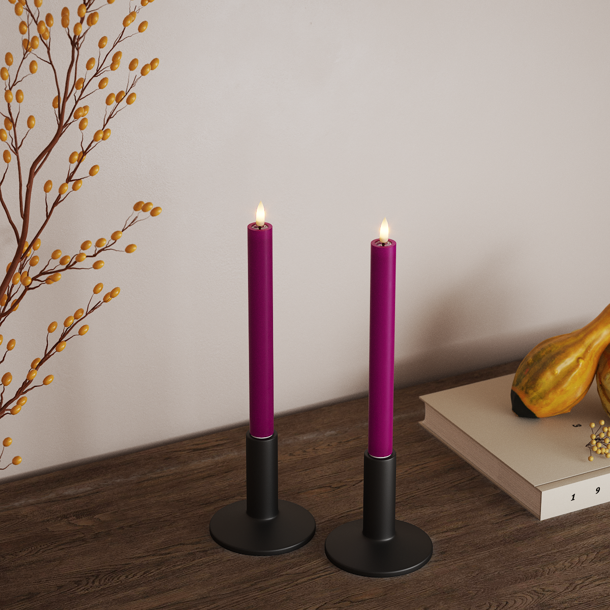 Deluxe Homeart LED Kronelys 2 stk, Ø 2 x 24 cm Violet LED kronelys 3