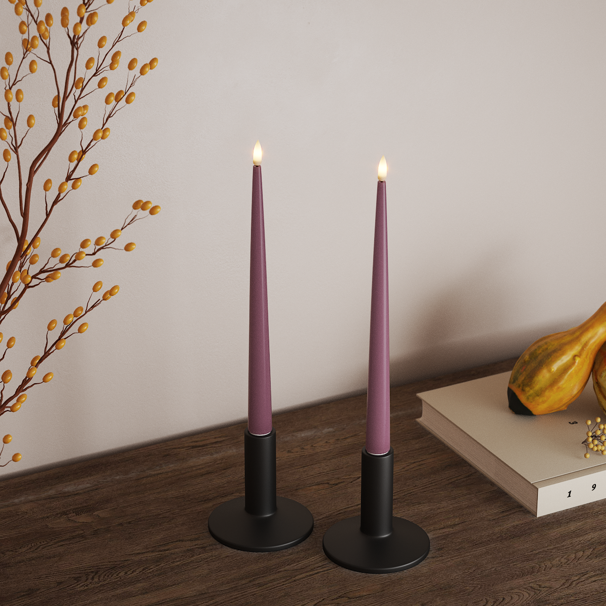 Deluxe Homeart LED Bougie effilée avec laque, 2 pièces 28 cm Violet clair LED Bougie effilée 3