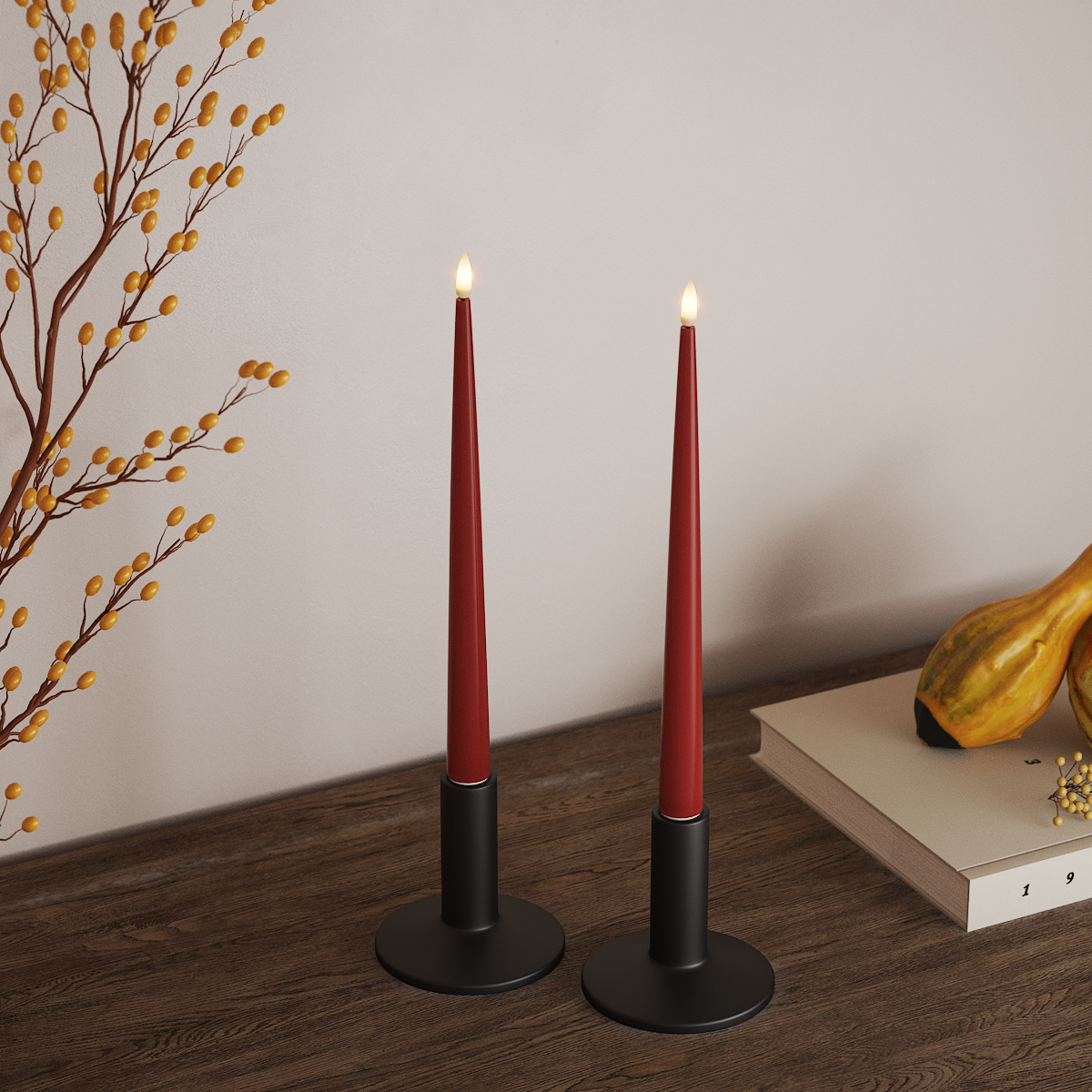 Deluxe Homeart LED Kertelys med Lak, 2 stk 28 cm Rød LED kertelys 3