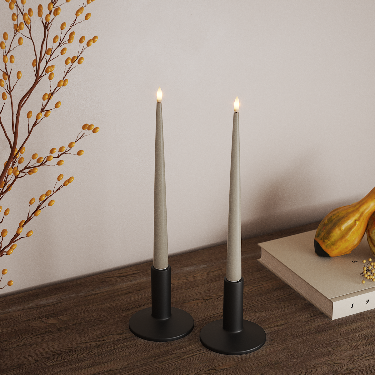 Deluxe Homeart LED Bougie effilée avec laque, 2 pièces 28 cm Sable LED Bougie effilée 3