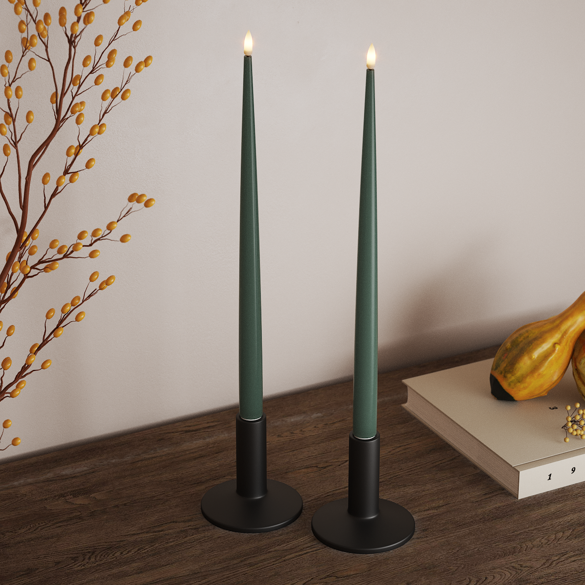 Deluxe Homeart LED Bougie effilée avec laque, 2 pièces 38 cm Vert jade LED Bougie effilée 3