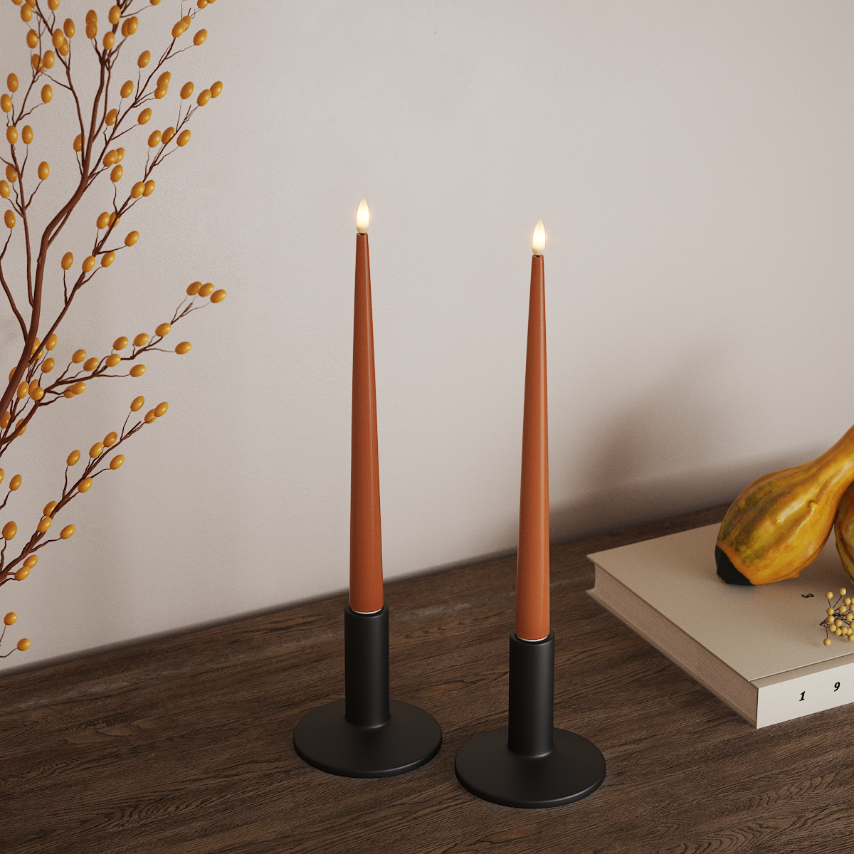 Deluxe Homeart LED Bougie effilée avec laque, 2 pièces 28 cm Orange LED Bougie effilée 3