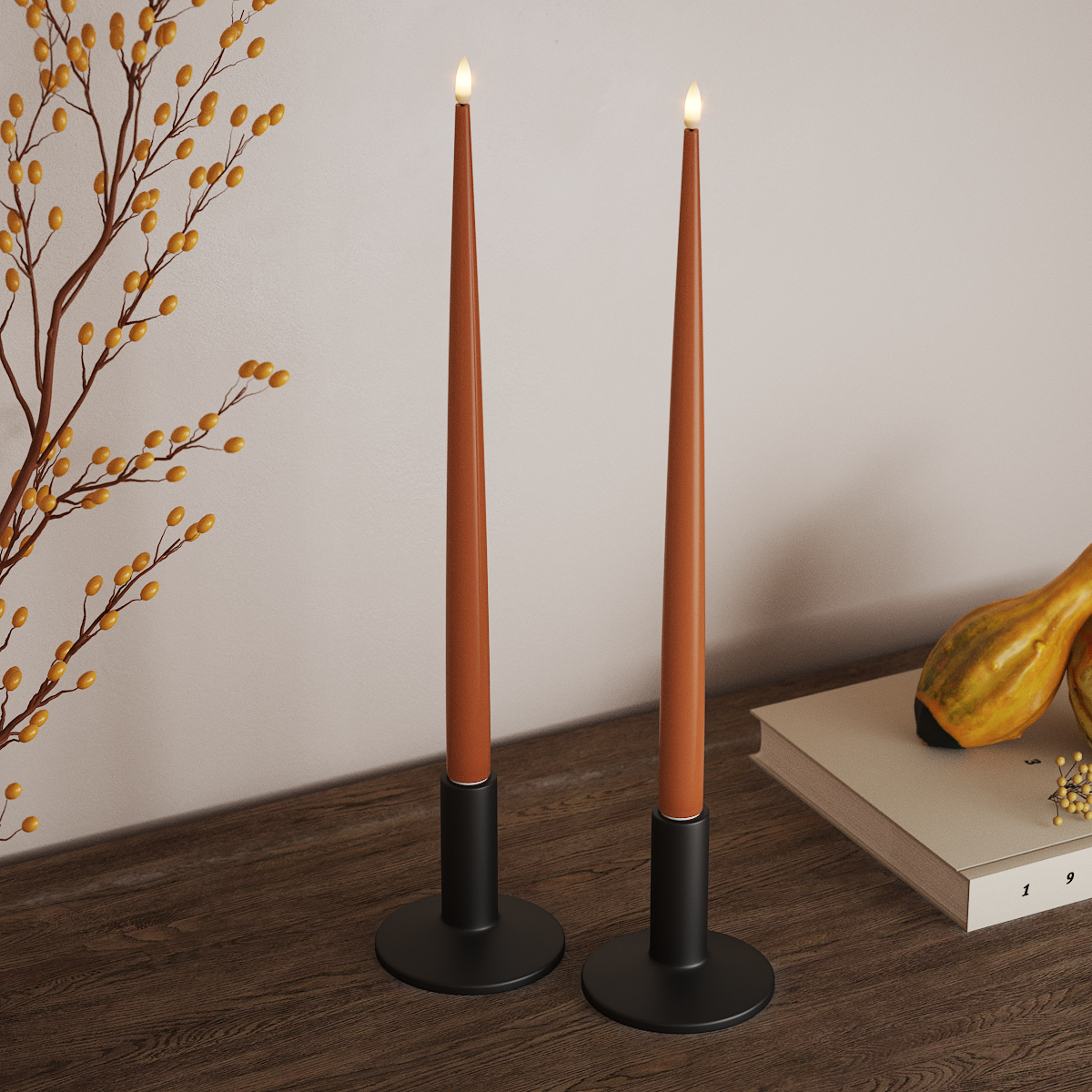 Deluxe Homeart LED Bougie effilée avec laque, 2 pièces 38 cm Orange LED Bougie effilée 3