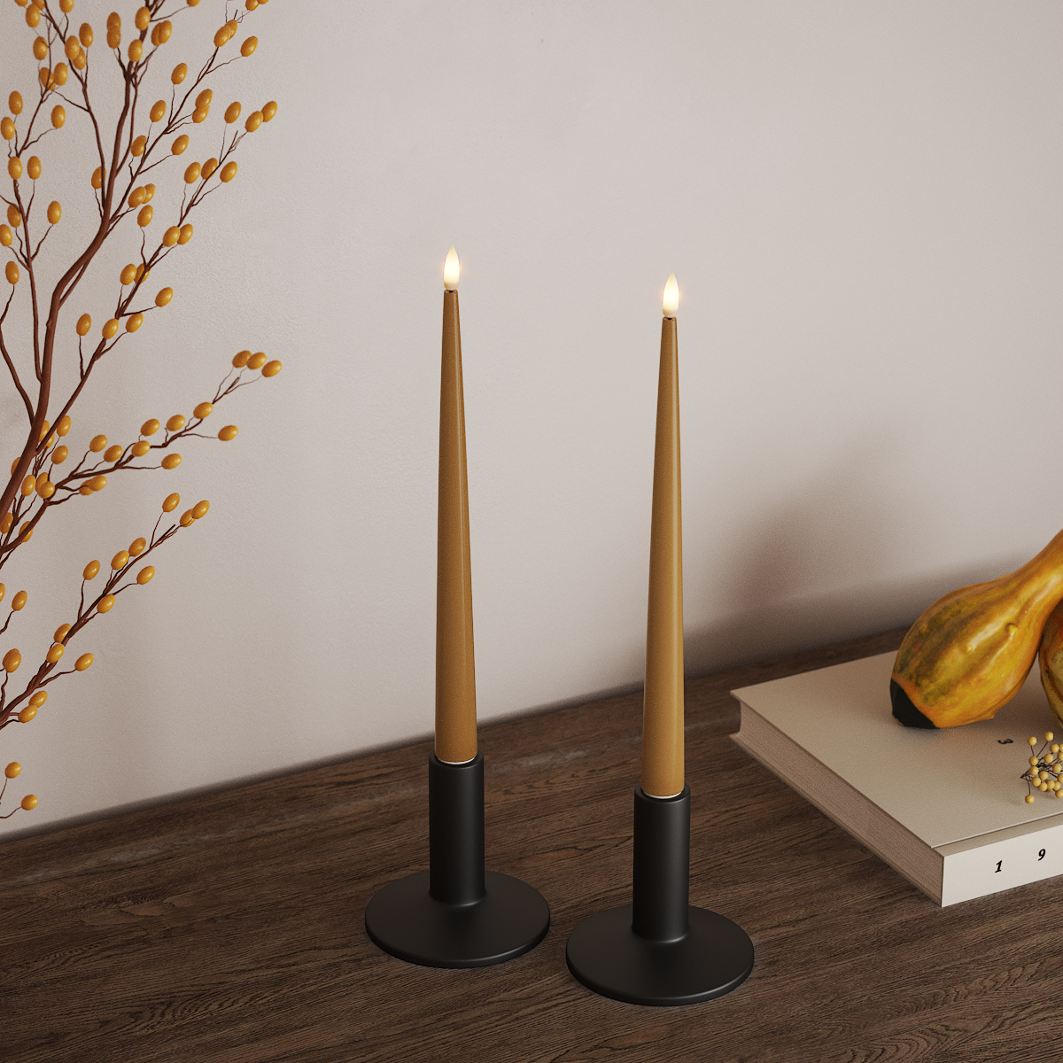 Deluxe Homeart LED Bougie effilée avec laque, 2 pièces 28 cm Curry LED Bougie effilée 3