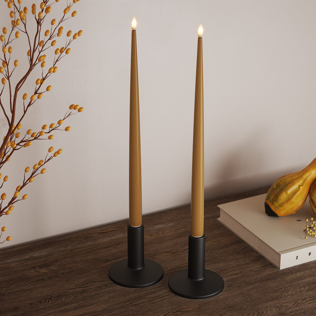 Deluxe Homeart LED Bougie effilée avec laque, 2 pièces 38 cm Curry LED Bougie effilée 3