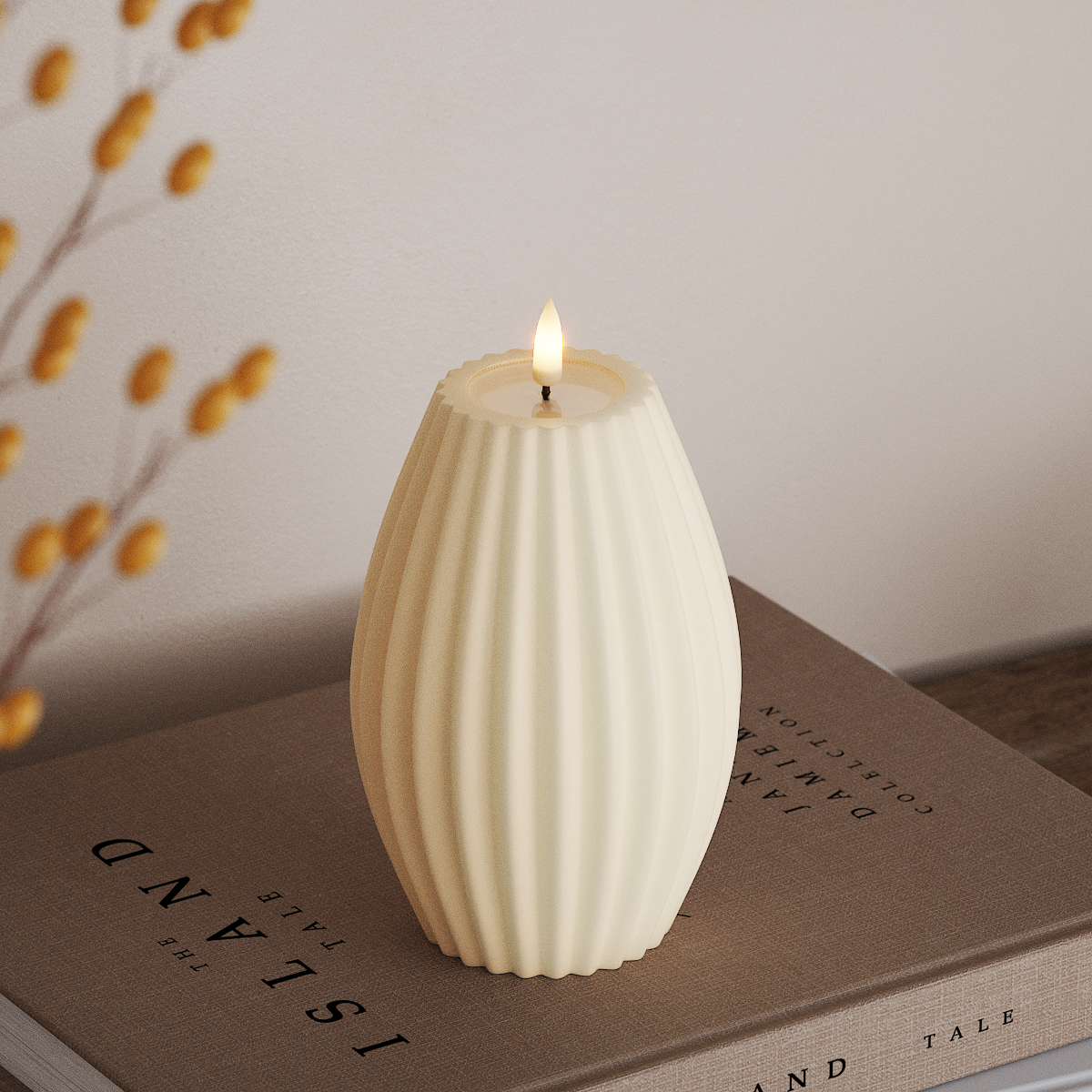 Deluxe Homeart LED Bougie rainurée P 10 x H 15 cm Crème LED Bougie rainurée 3