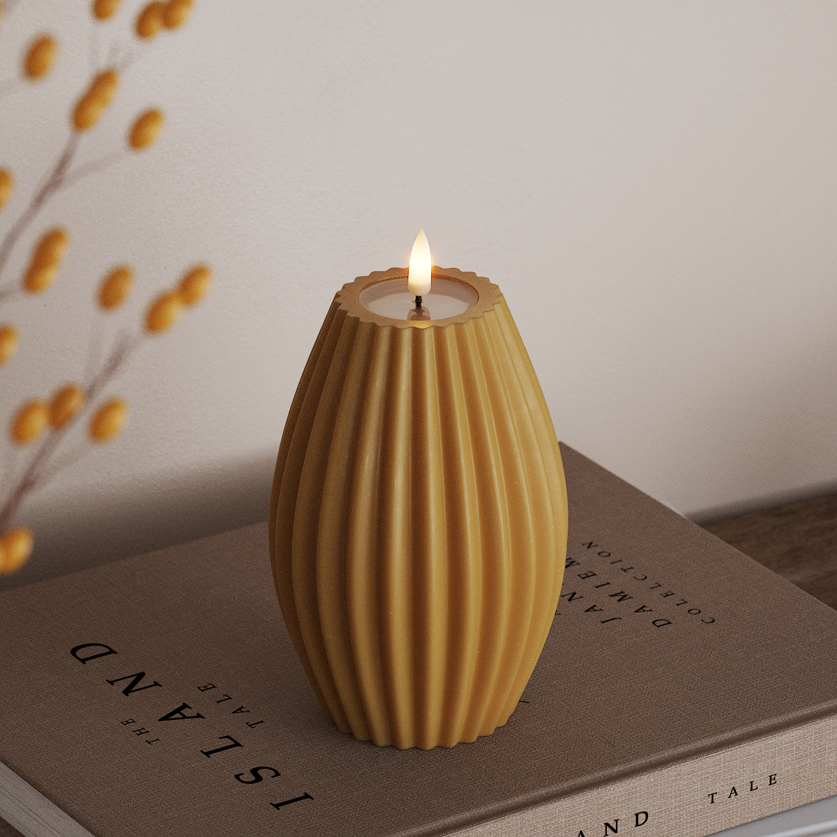 Deluxe Homeart LED Bougie rainurée P 10 x H 15 cm Curry LED Bougie rainurée 3