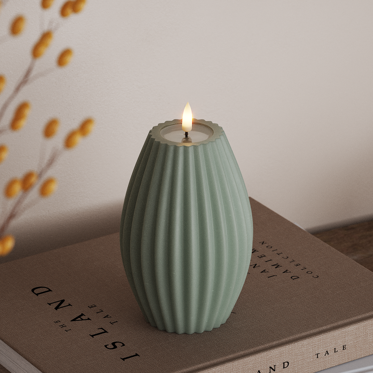 Deluxe Homeart LED Bougie rainurée P 10 x H 15 cm Vert sauge LED Bougie rainurée 3