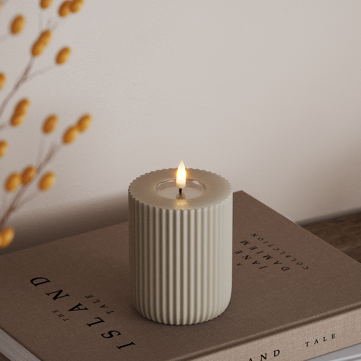 Deluxe Homeart Solid Stripe LED Bougie pilier Ø8 X 10 cm Sable LED Forme 3